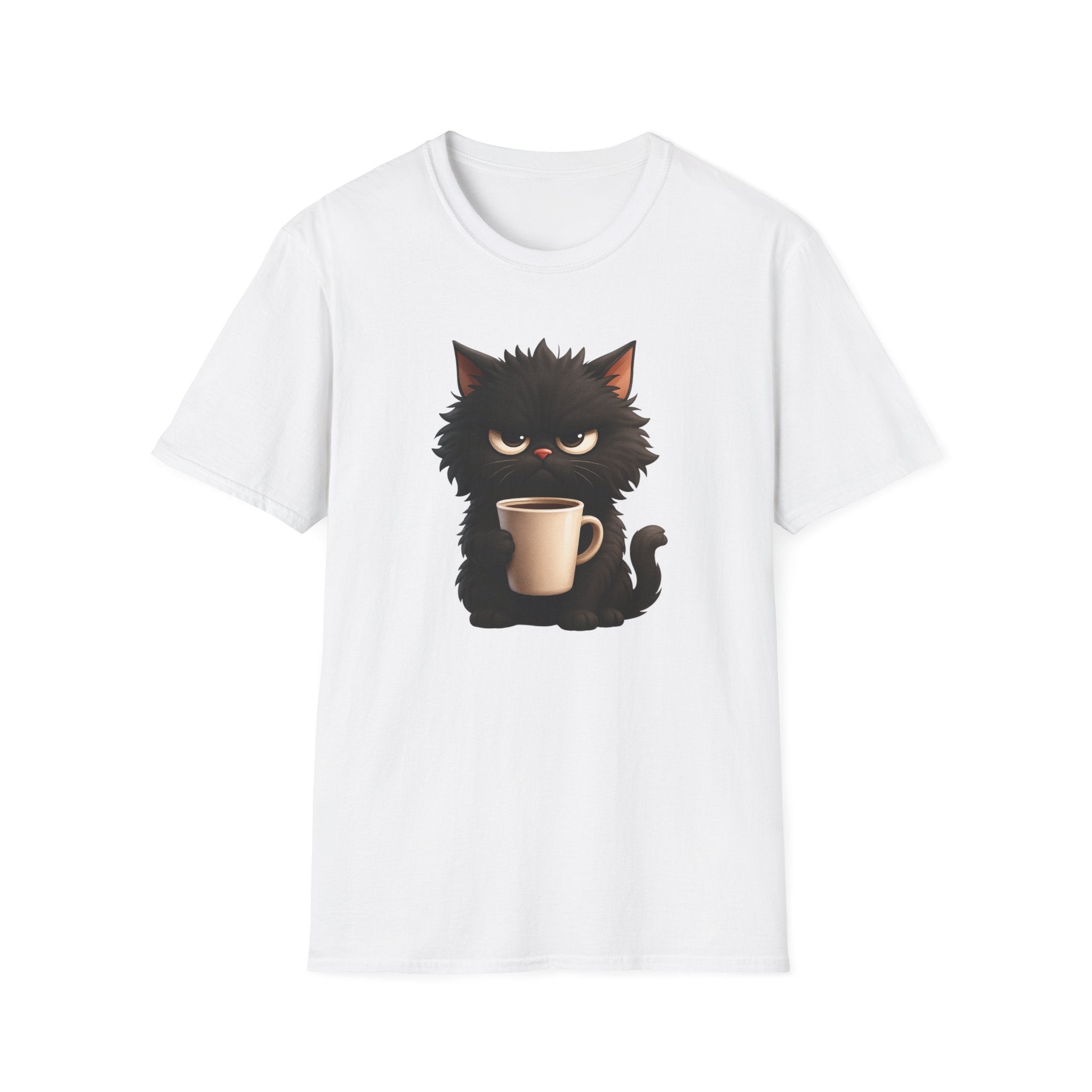 Grumpy Black Cat with Coffee T-Shirt