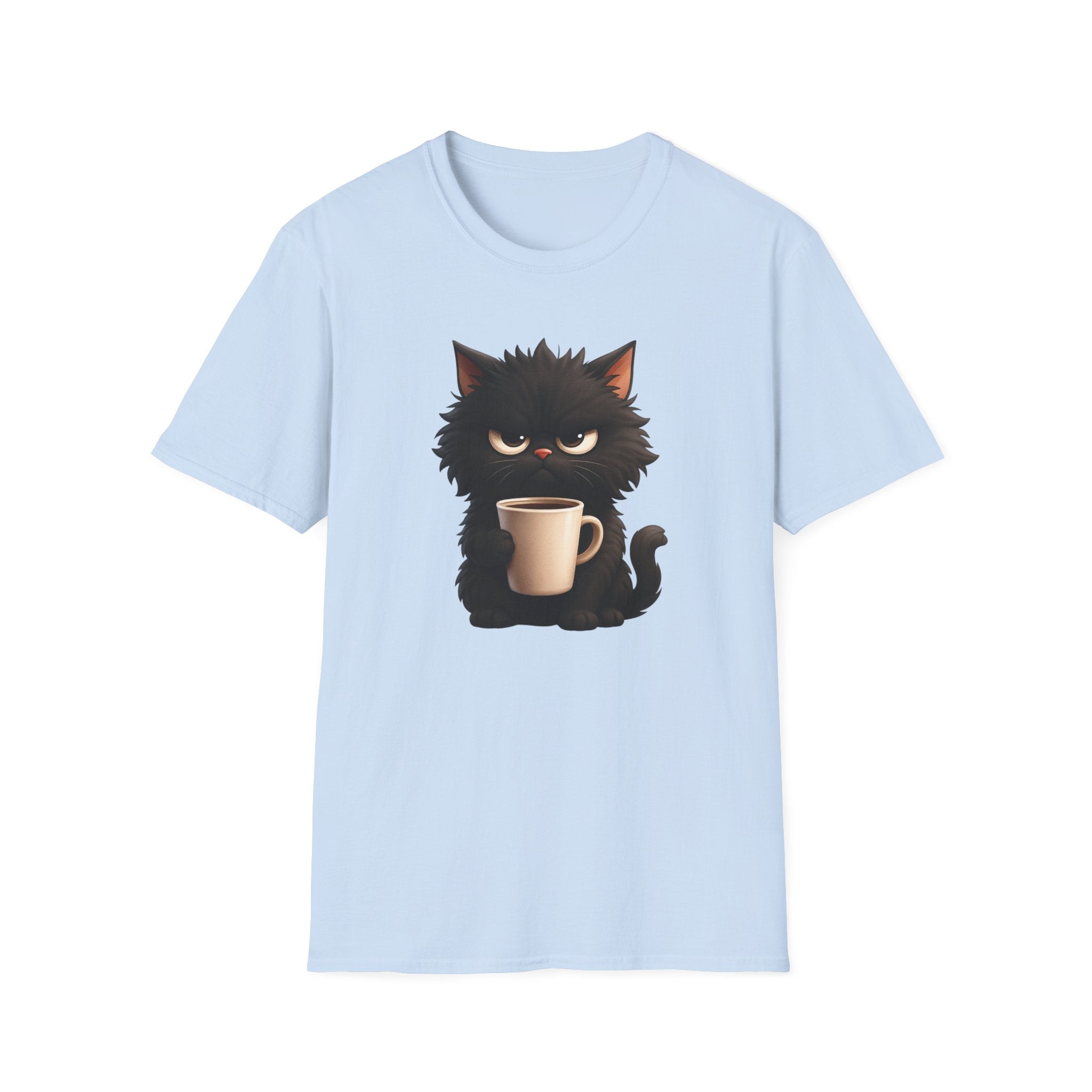 Grumpy Black Cat with Coffee T-Shirt