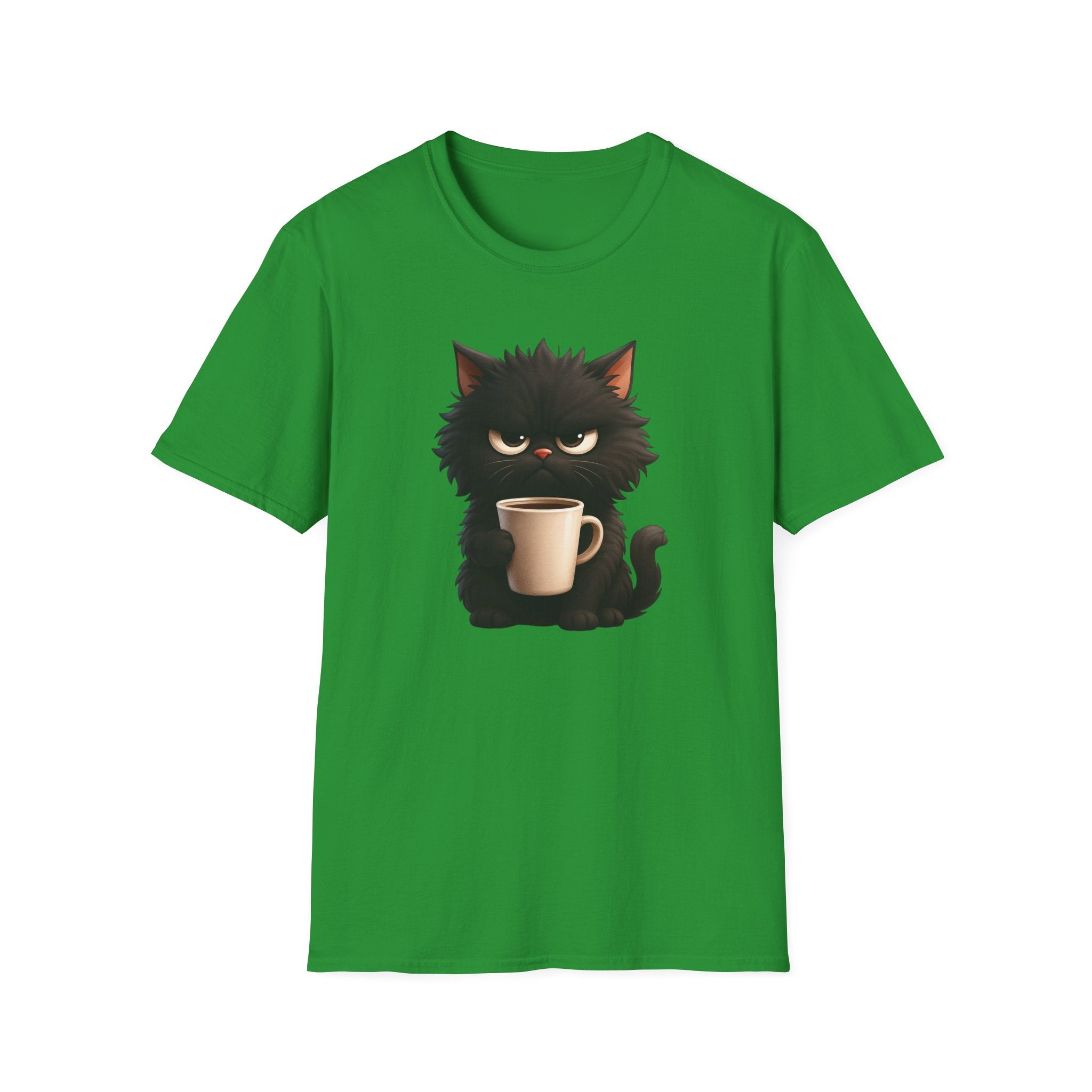 Grumpy Black Cat with Coffee T-Shirt
