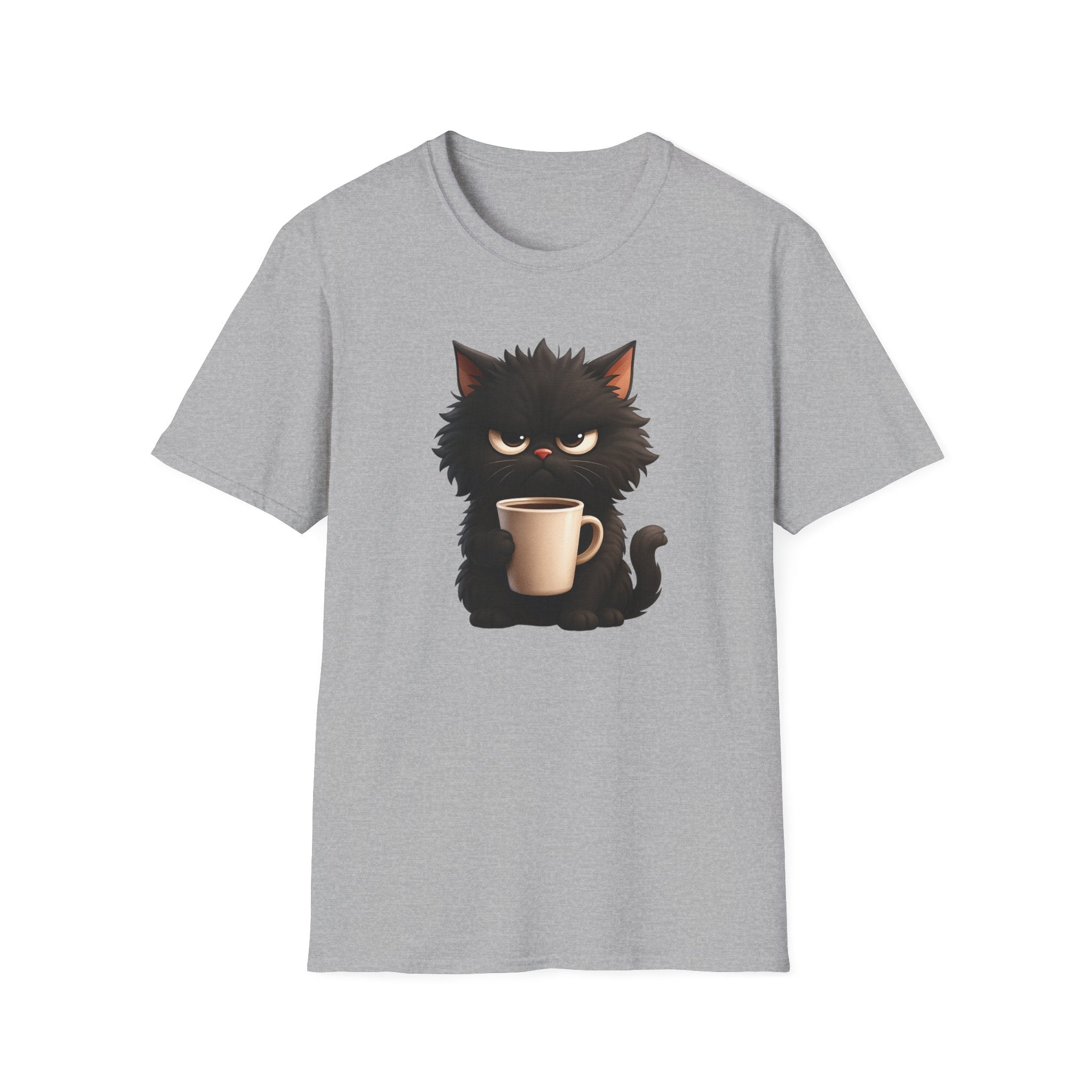 Grumpy Black Cat with Coffee T-Shirt