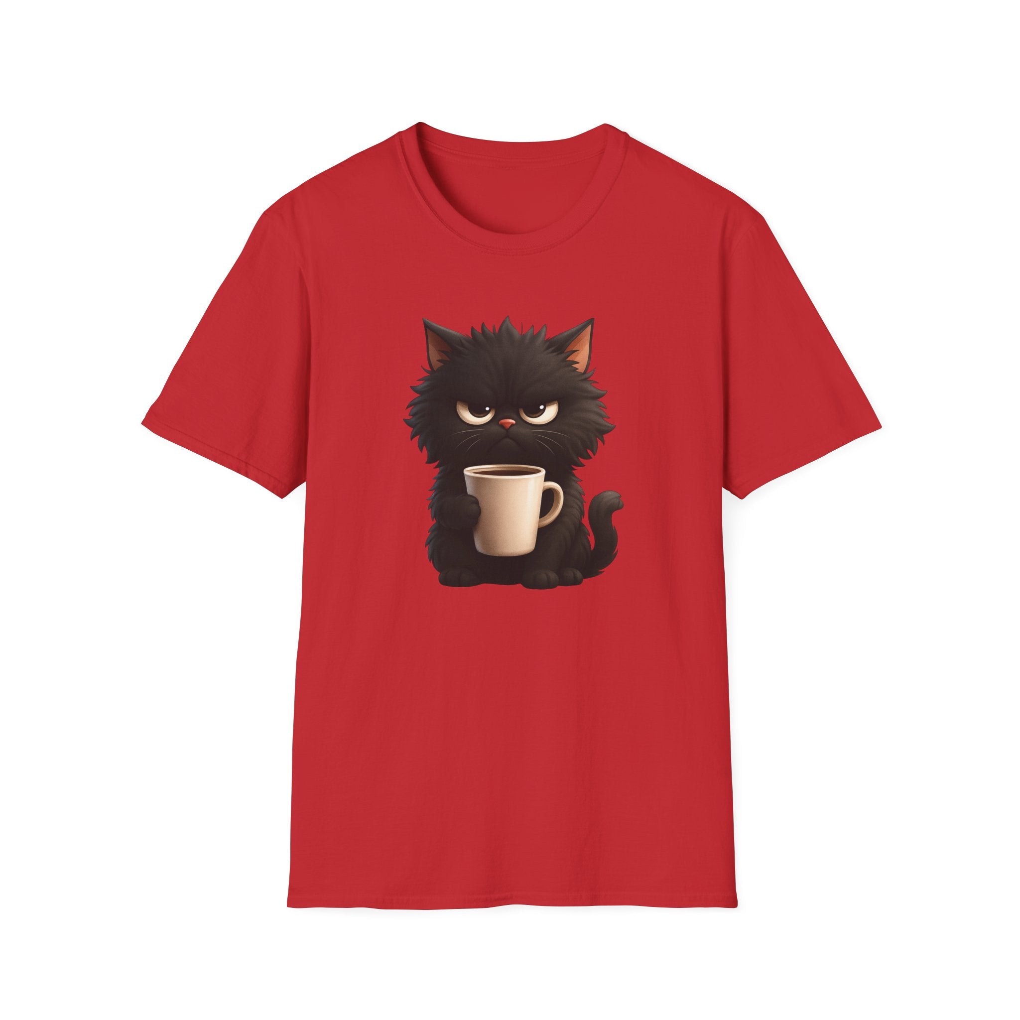 Grumpy Black Cat with Coffee T-Shirt
